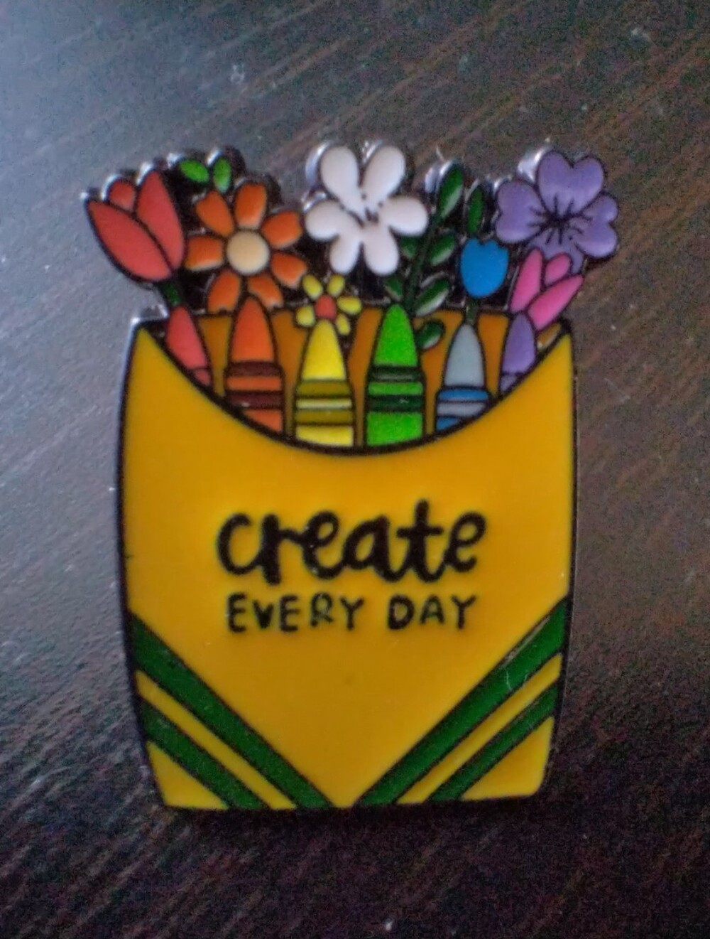 🧁 3/$30 "Create Every Day" Yellow Crayon Box Enamel Pin NEW
